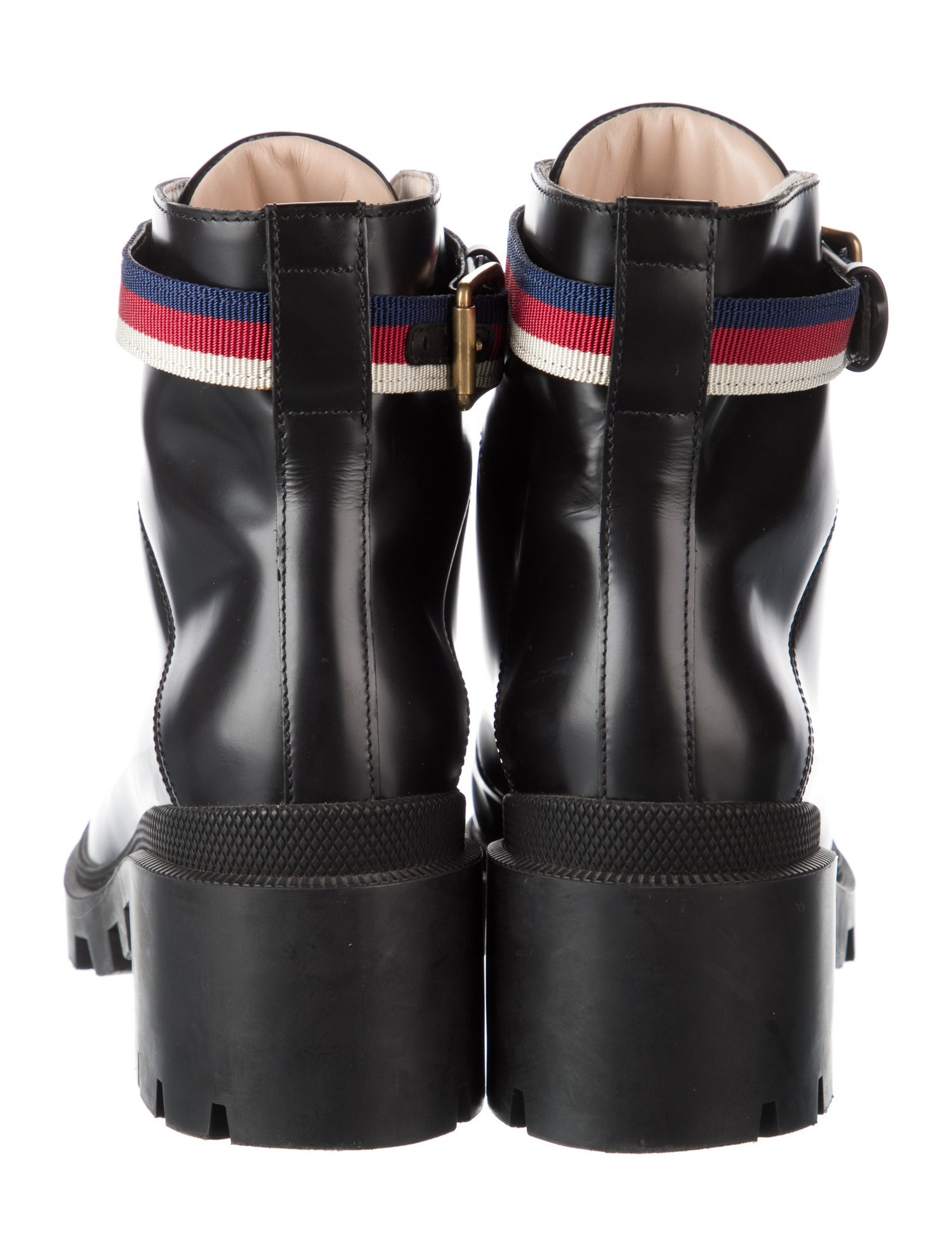 Gucci Sylvie Web Accent Leather Combat Boots